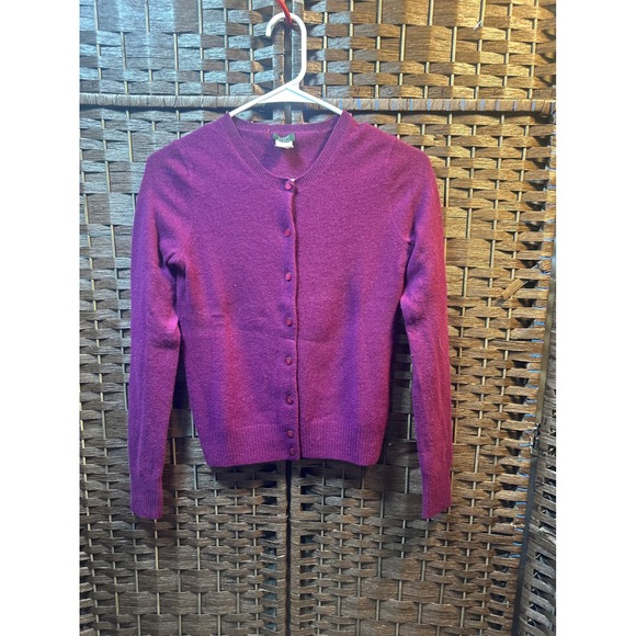 J.Crew XS 100% Cashmere Cardigan Sweater Purple Fuchsia Raspberry Soft Knitwear - Picture 1 of 5